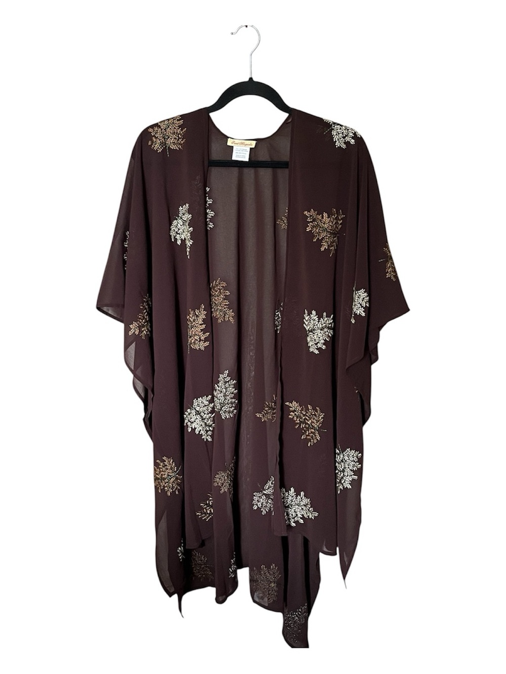 Sweet Magnolia Brown with Floral Embroidered Shawl Wrap Size One Size Fits All